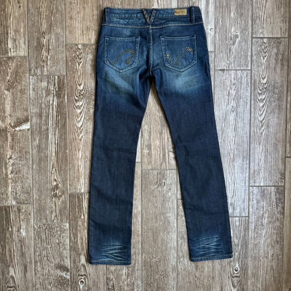 Rivet De Cru Straight Jeans Womens Size 28 Whiskered Stretch Embellished NEW Low - Picture 8 of 9